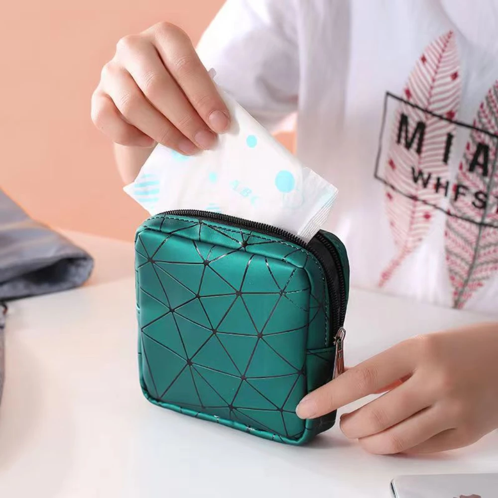 Sanitary Napkin Storage Bag,Leather Waterproof Feminine Period Bag with Zipper for Teen Girls Women,Small Makeup Pouch,Wallet - Image 3
