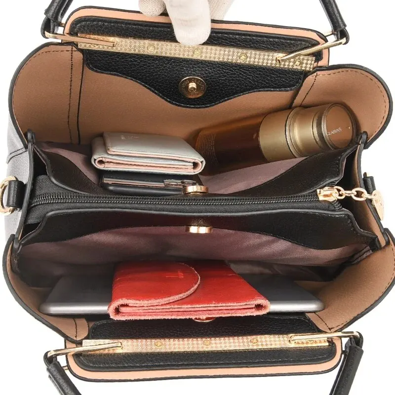 Fashion Women Soft PU Leather Handle Handbag Designer Shoulder Crossbody Bag Ladies Large Capacity Shopping Messenger Tote Bag - Image 4