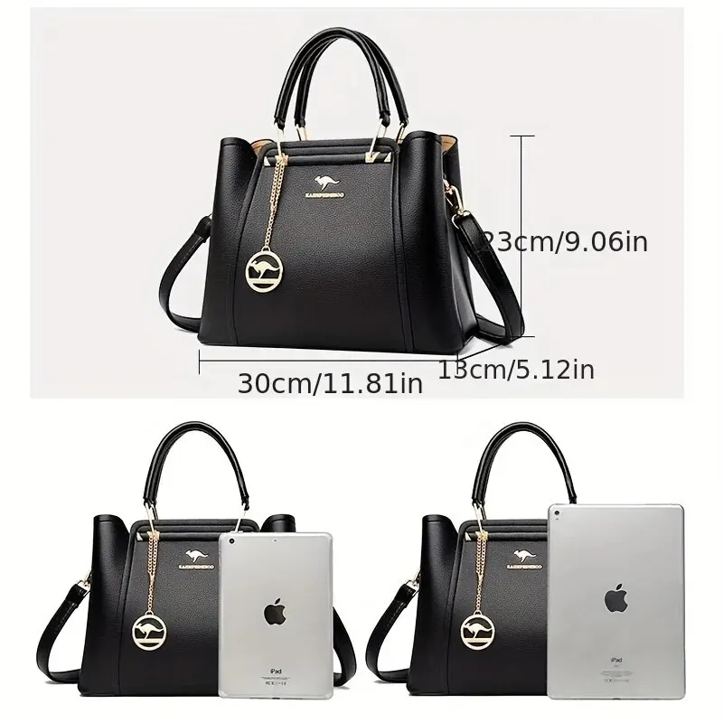 Fashion Women Soft PU Leather Handle Handbag Designer Shoulder Crossbody Bag Ladies Large Capacity Shopping Messenger Tote Bag - Image 2